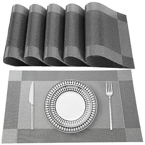 Lumaca Tovagliette Americane Lavabili, Set di 6 Tovagliette Colazione in 70% di PVC e il 30% di Poliestere, Antiscivolo, Resistenti al Calore, per Tavolo da Cucina,Grigio