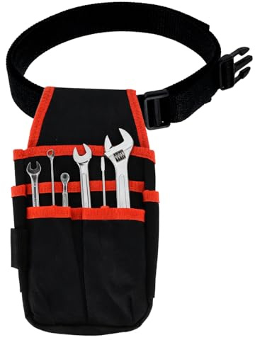 Klein Werkzeugtasche mit Gürtel, 14 x 25 cm 6 Taschen 600D Oxford Stoff Werkzeug Gürteltasche Reparatur Werkzeug Belt Tool Bag Werkzeuggürtel für Schreiner, Elektriker, Techniker(Rot)