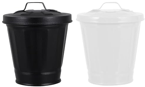 OKUMEYR 2pezzi Cestino Mini Ferro Con Coperchio Per Scrivania Pattumiera Adorabile Per Ufficio E Camera Nero Bianco Design Elegante E Funzionale Contenitore Per Rifiuti Leggero E Portatile