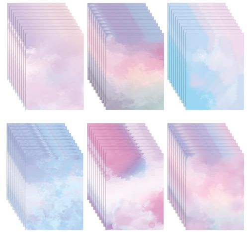 60 Sheets Watercolored Stationery Paper, 8.5 x 11 inch Double-Sided Pastel Paper for Writing Letters and Invitations