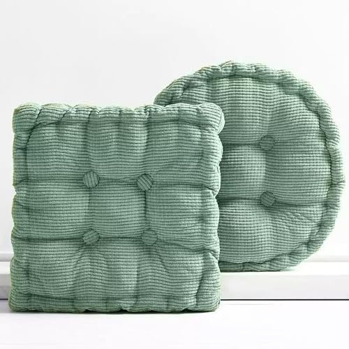 Gluhbirnen 4er Set Stuhlkissen, Sitzkissen 40 * 40cm für Indoor und Outdoor, aus 100% Baumwolle Polsterung, Festes Bodenkissen/Yogakissen, Cha-Grün
