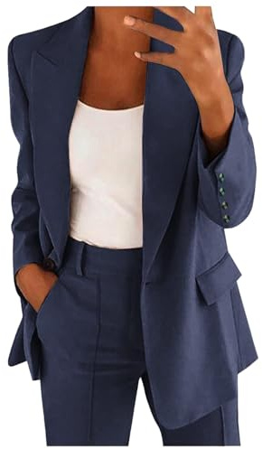 MorFansi Traje de pantalón para mujer, elegante traje de negocios de 2 piezas, conjunto de 2 piezas, blazer ajustado de dos piezas, traje de pantalón, solapa lisa, traje de ocio casual, ropa de calle