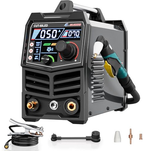 GZ GUOZHI Plasmaschneider, [Großes LED-Display] 50 Amps Cutter Maschine mit 110/220V Dual Voltage DC Inverter IGBT 1/2 Zoll Clean Cut Post Flow und 2T/4T, für Anfänger DIY