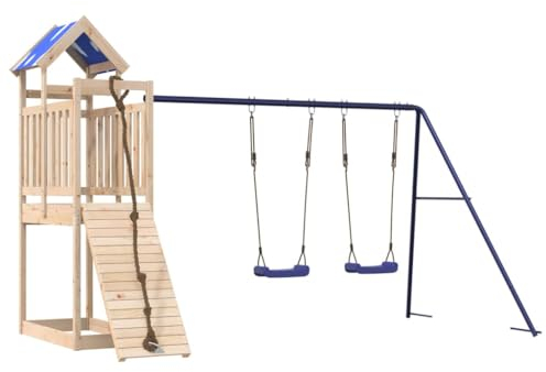 vidaXL Spielturm, Klettergerüst mit Kletterwand Seil Schaukeln, Kinder Kletterturm Spiel-Zubehör für Garten, Holz Spielplatz Spielhaus, Massivholz Kiefer