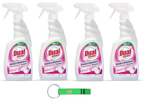 4x Dual Power Smacchiatore Tessuti - Fleckenentferner für Textilien - Universelle Vorbehandlung für weiße und farbige Kleidungsstücke 500ml + Beni Culinari Kostenloser Schlüsselanhänger