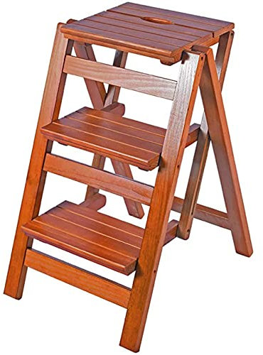 SORVA Escabeau Pliant en Bois à 3 Niveaux et échelle à 3 marches, étagères Pliables de sécurité, sièges de Chaise d'escalier Domestique, escabeau, Chaise Haute, étagère en Bois, escabeau pour cuis