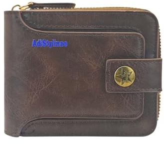 AdiStylinno Portafoglio da uomo, vintage, in similpelle, con 8 scomparti per carte di credito e portamonete, grande capacità, con chiusura lampo, marrone, 4,73*3,74*1,18 Zoll, Classico