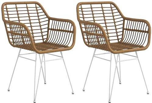HOMCOM Esszimmerstühle 2er Set Sessel mit Rückenlehne Hellbraun+Weiß