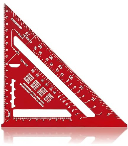 Geschwindigkeitswinkel, 17,8 cm, Dachsparrenwinkel, Tischlermesswinkel, metrisch, 90 Grad verdicktes Dreieckslineal für Holzbearbeitung (rot)