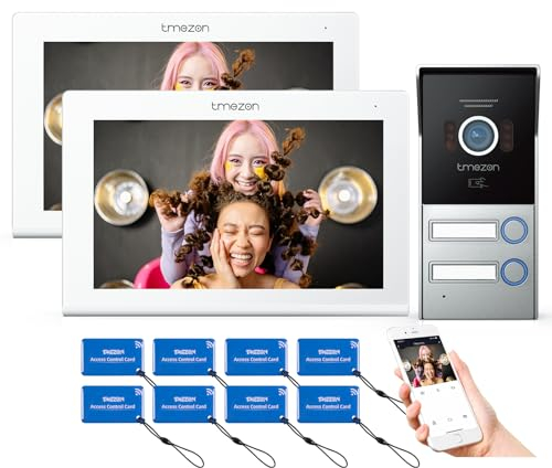 TMEZON WLAN IP Video Türsprechanlage 2-familienhaus,7 Zoll IP Touchscreen Monitor mit 1080P Türklingel,APP/Swipe Card Unlock,Snapshot/Aufnahme,2-Wege-Audio,Bewegungsmeldung,2 Draht Technik