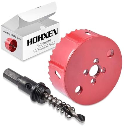 HOHXEN Lochsäge 100mm, M42 HSS Bi-Metall Lochöffner Cutter Werkzeug mit Positionierbohrer zum Schneiden von Baustahl, Edelstahl, Gusseisen, Messing, Aluminium, Holz, PVC, Gipskarton, Dichteplatte