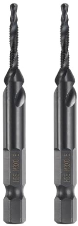sourcing map Lot de 2 forets combinés et tarauds métriques M3 x 0,5, filetage 6,35 mm, tige hexagonale en nitrure, tarauds à vis filetées, tarauds 4341 en acier rapide pour perçage de machine