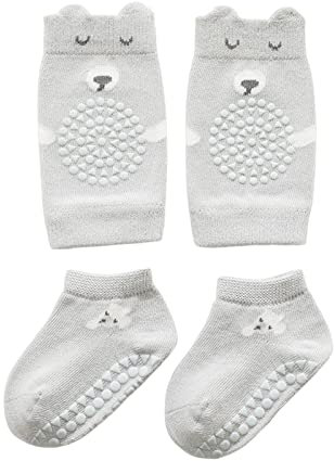 Krabbeln Knieschoner Baby und Krabbelsocken Anti Rutsch Krabbel mit Gummipunkte Knie Socken Krabbelhilfe Jungen Mädchen 6-12 Monate