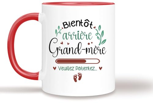 HALUMI Mug Pour Future Arrière Grand Mère - Tasse Originale Bientôt Arrière-Grand-Mère Veuillez Patientez - Idée Cadeau Annonce Grossesse Enceinte Bébé - Mug En Ceramique Bicolore Rouge 330ml