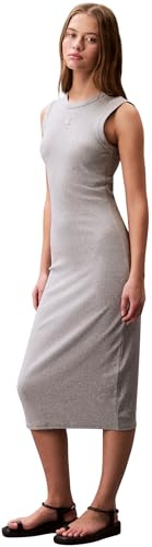 Calvin Klein Robe-Débardeur Femme Contour Midi Côtelée, Gris (Heroic Grey Heather), XXS