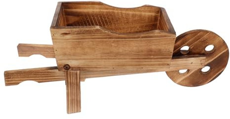 Milisten Wooden Cart Flowerpot Plant Pot Succulent Planter for Indoor Outdoor Garden Use, Creative Ornamental Wheelbarrow Design, 46x15.5x19cm Decorative Wooden Plant Holder