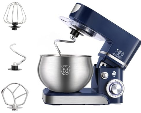 YUBEIER Stand Mixer, High-Power Table Mixer with Three Mixing Heads with Different Functions, 1200w, 6-Speed Adjustable, 5-Liter Stainless Steel Bowl with Splash Guard, Suitable for The Kitchen blue