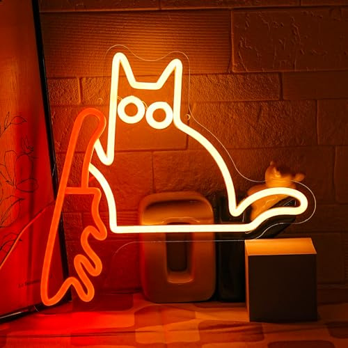 LMSIGNLY Katze mit Messer Neon Schild für Wanddekoration Lustige Katze Neon Licht Cat Neon Licht LED Katze für Nette Katze Home Wand Dekor Kid Room Schlafzimmer Haustier Shop