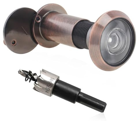 Türspion mit 200° Weitwinkel & Sichtschutz Optik aus Glas, Bohrloch-Ø 16mm für Türen 35-60mm (inkl. Bohrvorrichtung & Längenjustierung), Premium-Türspion gegen Einbruch