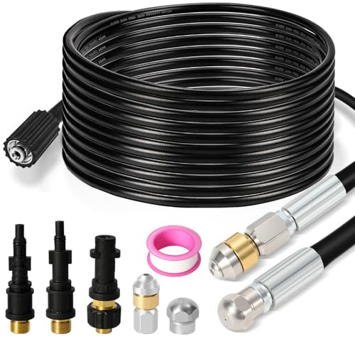 Lospitch Rohrreinigungsschlauch 30 m Set für Kärcher K2 K3 K4 K5 K6 K7 HD Hochdruckreiniger, 160 bar, mit 2 Adaptern und 2 Düsen, starr + rotierend, 1/8 Anschluss, Rohrreinigungsset