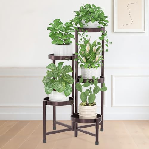 iDavosic.ly Pflanzenständer Blumenständer Metall, 5 Etagen, Bronze | Plant Stand Pflanzenregal Blumenregal Indoor Outdoor, Mehrstöckig Pflanzentreppe für Wohnzimmer Balkon Terrasse Garten Hof