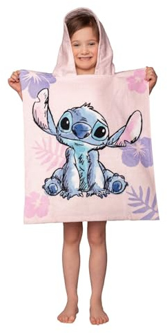 Disney Lilo und Stitch Kinder Badeponcho mit Kapuze, Baumwolle, 50 x 115 cm, Doppelseitig Bedruckt, für 2-8 Jahre (Rosa)