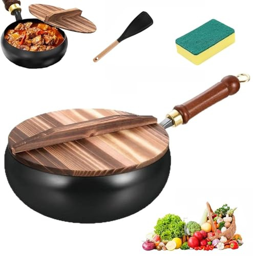 Japanische Eisenpfanne Handgeschmiedet – Unbeschichtete Pfanne aus Reinem Eisen mit Deckel – Antihaft Bratpfanne für Induktion, Gas, Elektro, 24/28cm