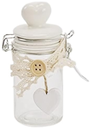 10 pz barattolo vetro shabby chic 10,5 cm tappo cuore porcellana bomboniera portaconfetti