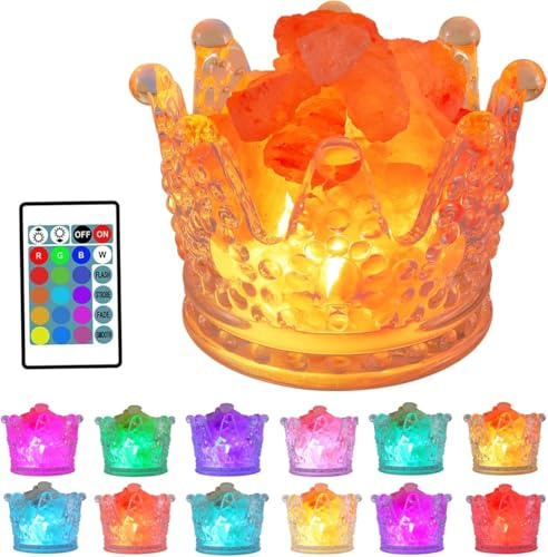 FANHAO Crown Himalayan Salt Lamp 16 Colors Salt Rock Lamp with Remote Brightness Adjustable, USB Natural Crystal Rock Night Light Decoration Lighting, Perfect Gifts