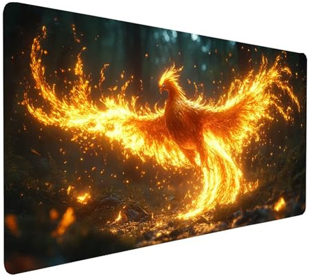 Tapis de Souris XXL 100x40x0.3 cm Imperméable Phénix Tapis de Bureau Gaming pour Clavier Souris sans Fil Ordinateur Portable, Mouse Pad Animal Bords Surpiqués Base Antidérapante, Cadeau model-6508