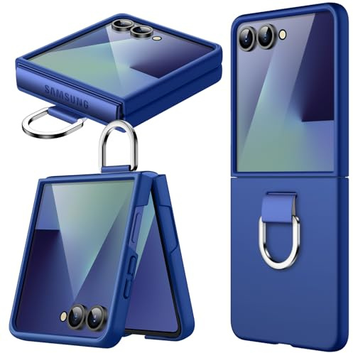 JETech Funda para Samsung Galaxy Z Flip 7 2025 con Anillo, Carcasa Protectora Anti-Arañazos Antigolpes Slim PC Dura (Azul Intenso)