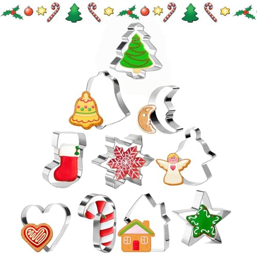 Emporte Pièces Noël,10 Pièces Emporte Piece en Acier Inoxydable,Moule Biscuit Noel,Moule à Biscuits Noël,pour Décoration de Fondant Biscuit Cookie