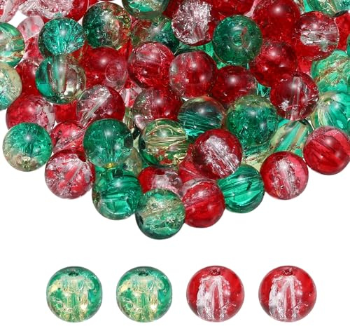 PATIKIL 10mm Crackle Glass Beads, 120Pcs Crystal Round, Red, Green | Spacer Loose Bulk Crafts Beads for DIY Jewelry Making Handmade Bracelets Necklace Earings Craft