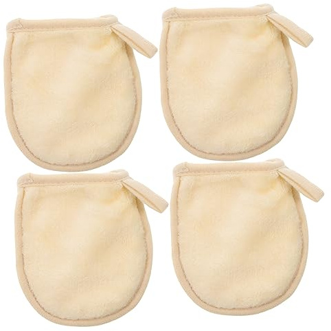 FIXOSHEE Moufles de Nettoyage du Visage en Fibre Blanche 4pcs pour Démaquillage et Nettoyage Facial Doux, Design Simple pour Peaux Sensibles