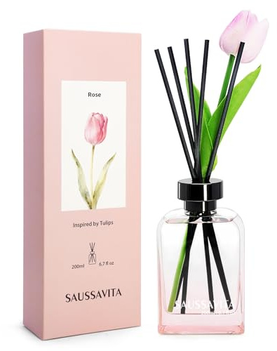 Raumduft Diffuser Rose 200ml,120 Tage langanhaltend | Rosa quadratisches Flaschendesign,10 Duftstäbchen,Blume Lufterfrischer für Wohnzimmer,Badezimmer und Schlafzimmer