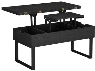 Vicco Couchtisch Lifty, Schwarz, 100 x 50 cm | mit Liftfunktion, ausziehbar mit höhenverstellbarer Tischplatte und Stauraum