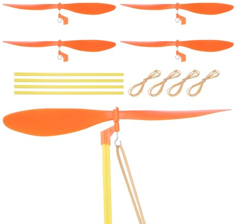 sourcing map Plastic Propeller, Propeller Props Blade with 9 ABS Rod Rubber Band Helicopter Kit 7 Fold Resistant for STEM Activities Powered Airplanes DIY Science(Orange, Pack of 5)