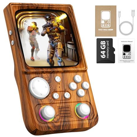 R36TMAX - Consola de juegos retro, pantalla IPS de 4.0 pulgadas, consola de juegos portátil retro con más de 18000 juegos clásicos, soporta lucha en red WiFi y OTG, batería de 4000 mAh, con funda