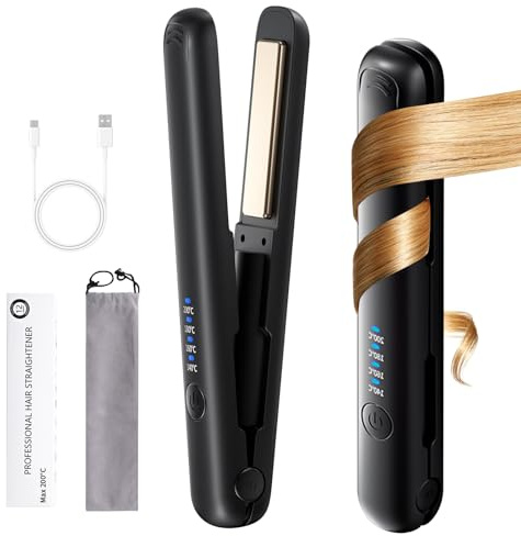 Foreverup Mini fer à lisser sans fil, 2 en 1, avec 4 températures, rechargeable, fer à lisser, boucler et lisser, en céramique, fer à lisser de voyage
