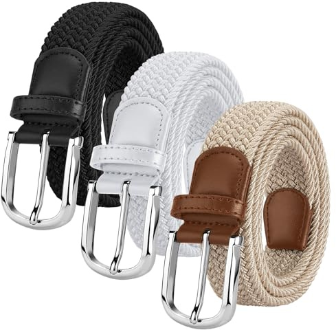 Ketoviss 3 Stück Elastischer Gürtel für Damen und Herren, Stoffgürtel Stretchgürtel Unisex Dehnbarer Flechtgürtel 3.3cm Breite