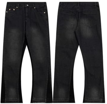Genérico Jeans Hombre Bicolor con Patchwork Corte Recto Pantalón Vaquero Lavado Casual Streetwear-color1||s