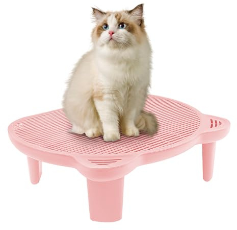 Kattströ, uppsamlingsmatta, kattramp för kattlåda, kattoalettsteg med filterfunktion och halkfria gummifötter, för katter, toalett, komfort (rosa)