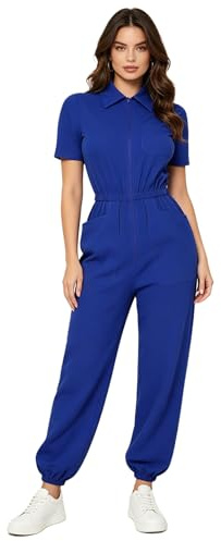 Loodgao Tuta Scrub Infermiera Donna Jogger con Tasche Multiple e Zip Frontale e Vita Elastica Uniforme Lavoro Medica Sanitaria Tuta da Meccanico per Ospedale e Officina