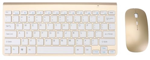 2.4g Mini Wireless Keyboard Mouse Set, Ultra-thin Plastic Golden | Portable Fashion Design for Phone and Tablet, Home or Office Use, Back to School Decor