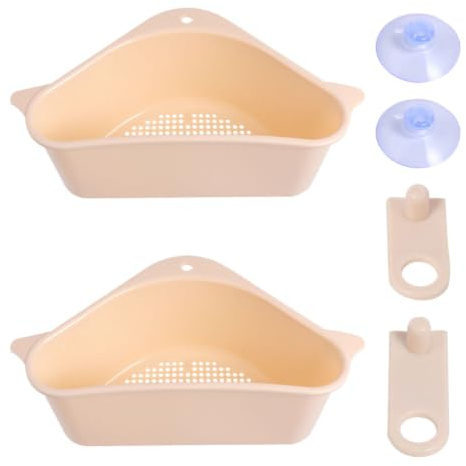 Veemoon Panier D'égouttage Triangulaire Ventouse Forte en Plastique 2 Pièces Facile à Installer et Retirer, Accessoire Pratique pour Évier Cuisine la Maison Beige