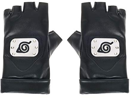 CoolChange Kakashi Handschuhe mit Konoha Wappen | Ninja Handschuhe für Fans | Schwarz