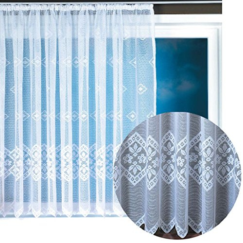 Philomena - Cortina de jacquard con banda universal y diseño floral, color blanco, 300 x 145 cm