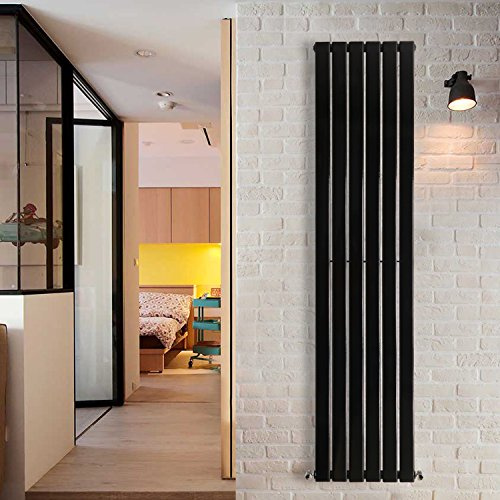 NRG 1800x408mm Vertical Flat Panel Designer Radiator Single Column Black | Modern, Vertical Radiator, Central Heating, Mild Steel, Wall Mounted, Column Radiator, for Kitchen Bathroom