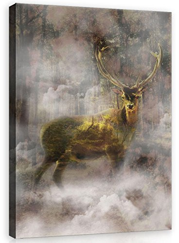 Forwall- Leinwand Bilder - Hirsche - 100x75 cm Leinwandbilder - Bild auf leinwand - Wandbild XXL groß Wandbilder für Wohnzimmer Schlafzimmer Wohnzimmerbilder Modern kunstdruck - Natur