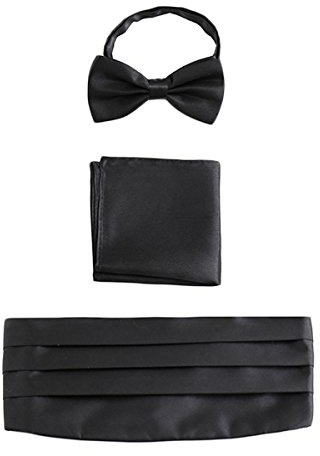 WANYING Herren Satin Kummerbund Fliege Einstecktuch 3 in 1 Set für Hochzeit Party Ball Banquet Smoking Gentleman - Einfarbig